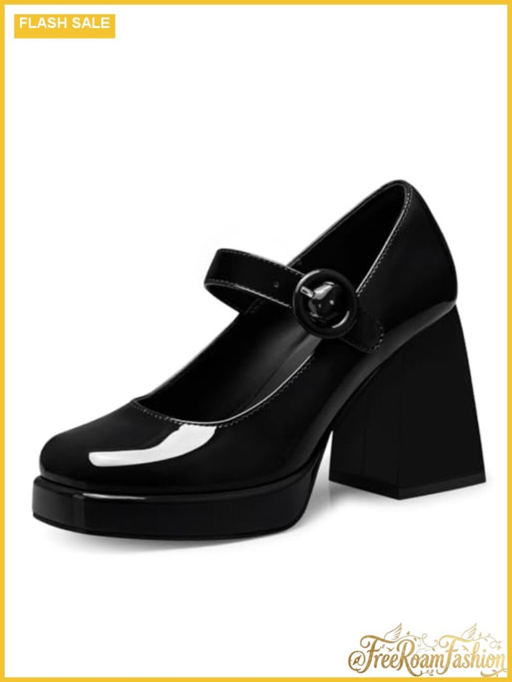 Women's Mary Jane Pumps Closed Toe Chunky Block Heel Faux Leather
